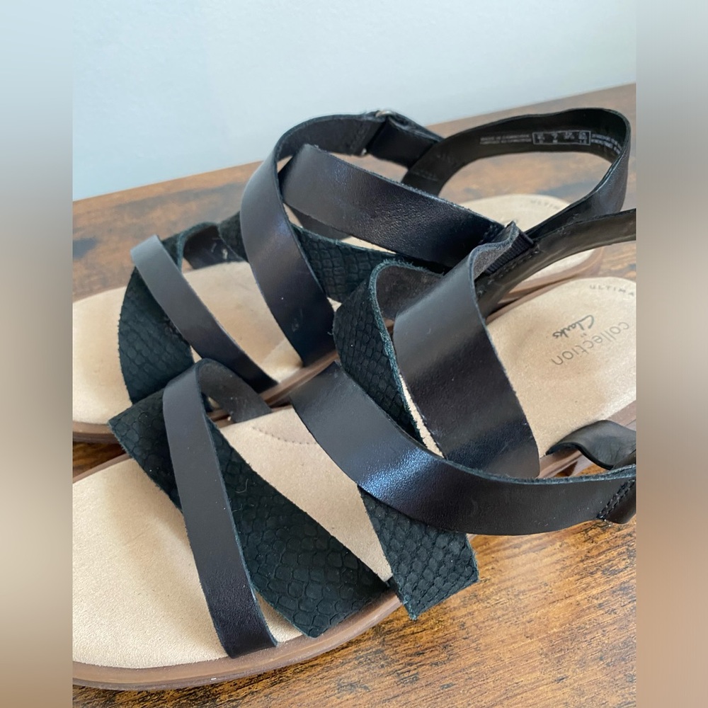Clarks Declan Mix Black Leather Sandals - Size 7 - Picture 9 of 13